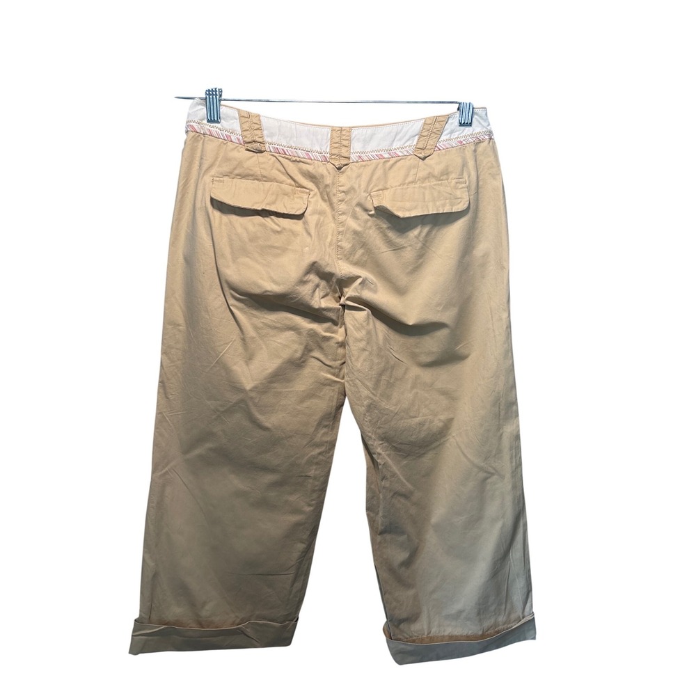 Sitwell Khaki Crop Pants Womens Size 4 Cotton Cuffed Capri Contrast Waistband - Picture 2 of 7